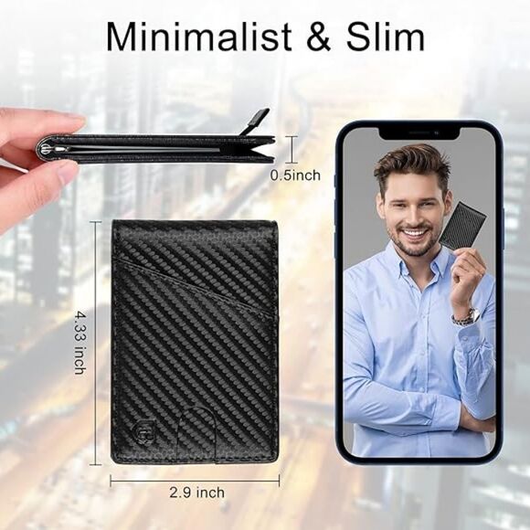 RFID Minimalist Bifold Slim Wallet with Money Clip 6 CC slots & 1 ID Win… - Picture 5 of 9